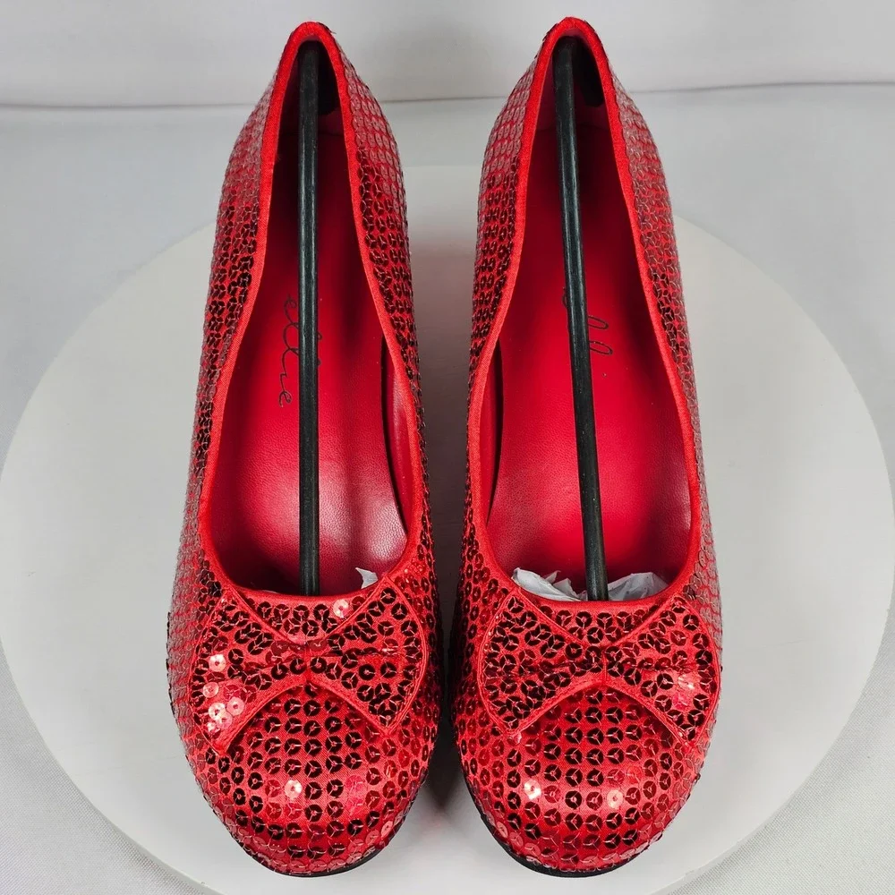 New Ellie Shoes 203-Judy Womens Red Sequined Ruby Slipper Costume Pump Heel Sz 9 - Picture 8 of 9